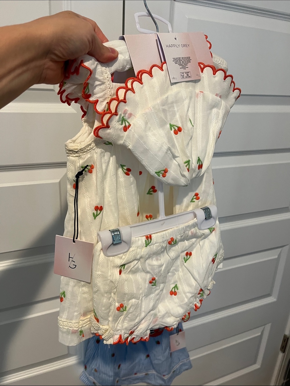 100% cotton, embroidered strawberry & cherry baby girl dress sets - Picture 3 of 9
